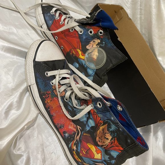 DC Comics Chuck Taylor All Star Superman High Tops Converse Used Sz 9 \ 11 - Picture 9 of 12